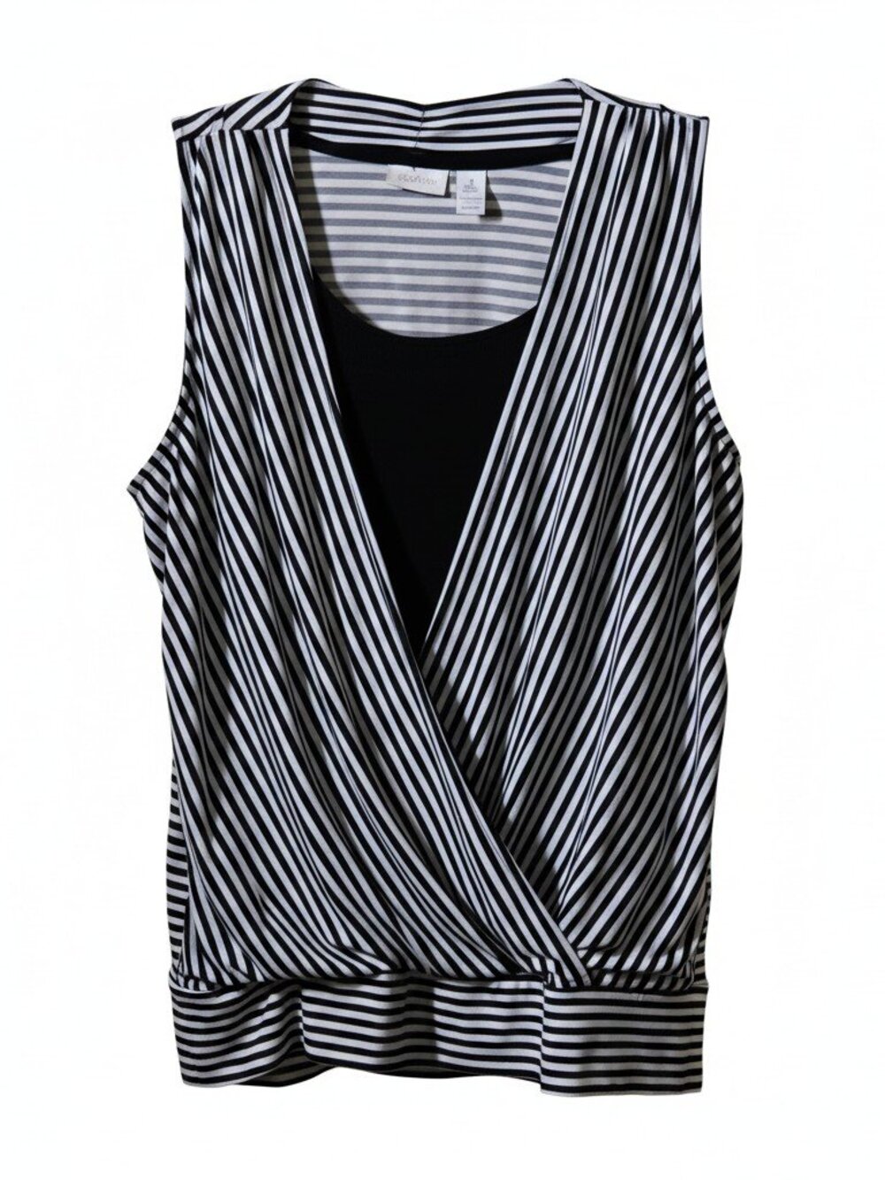 Chico's Size 2 Black White Striped Surplice Faux Layered Tank Sleeveless Top